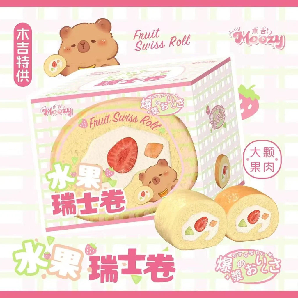 Moozy Capybara Fruit Swiss Roll Squishy (set of 2)